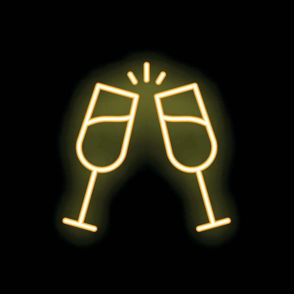 Two champagne glasses making a toast neon sign on black background vector