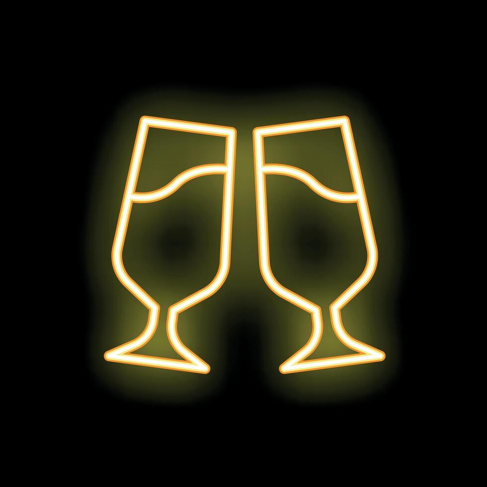 Two neon champagne glasses making a toast on black background vector