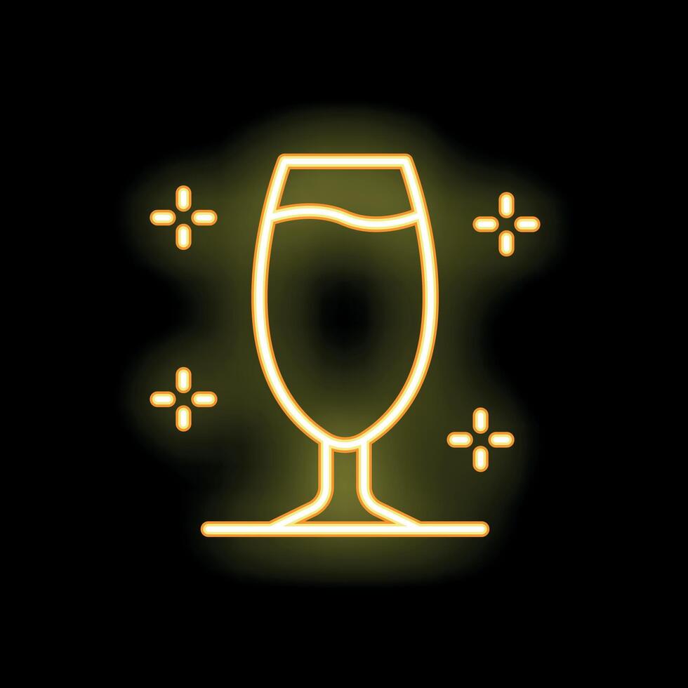 Yellow neon sign showing a glass of beer on black background vector