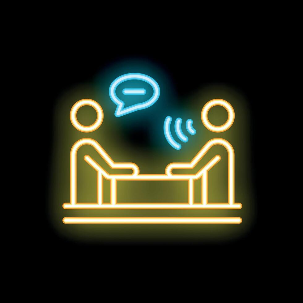 Two people talking with speech bubble neon sign on black background vector