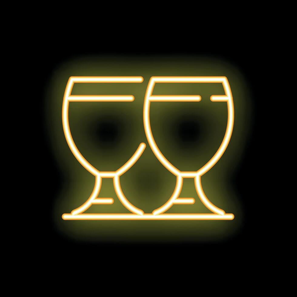 Two beer glasses with beer forming foam on top neon sign on black background vector