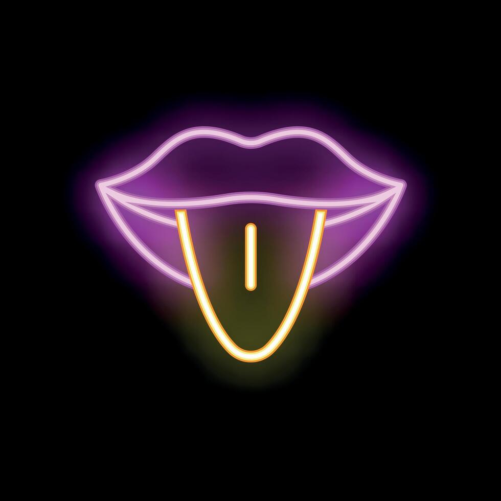 Neon sign showing open lips with the tongue sticking out vector