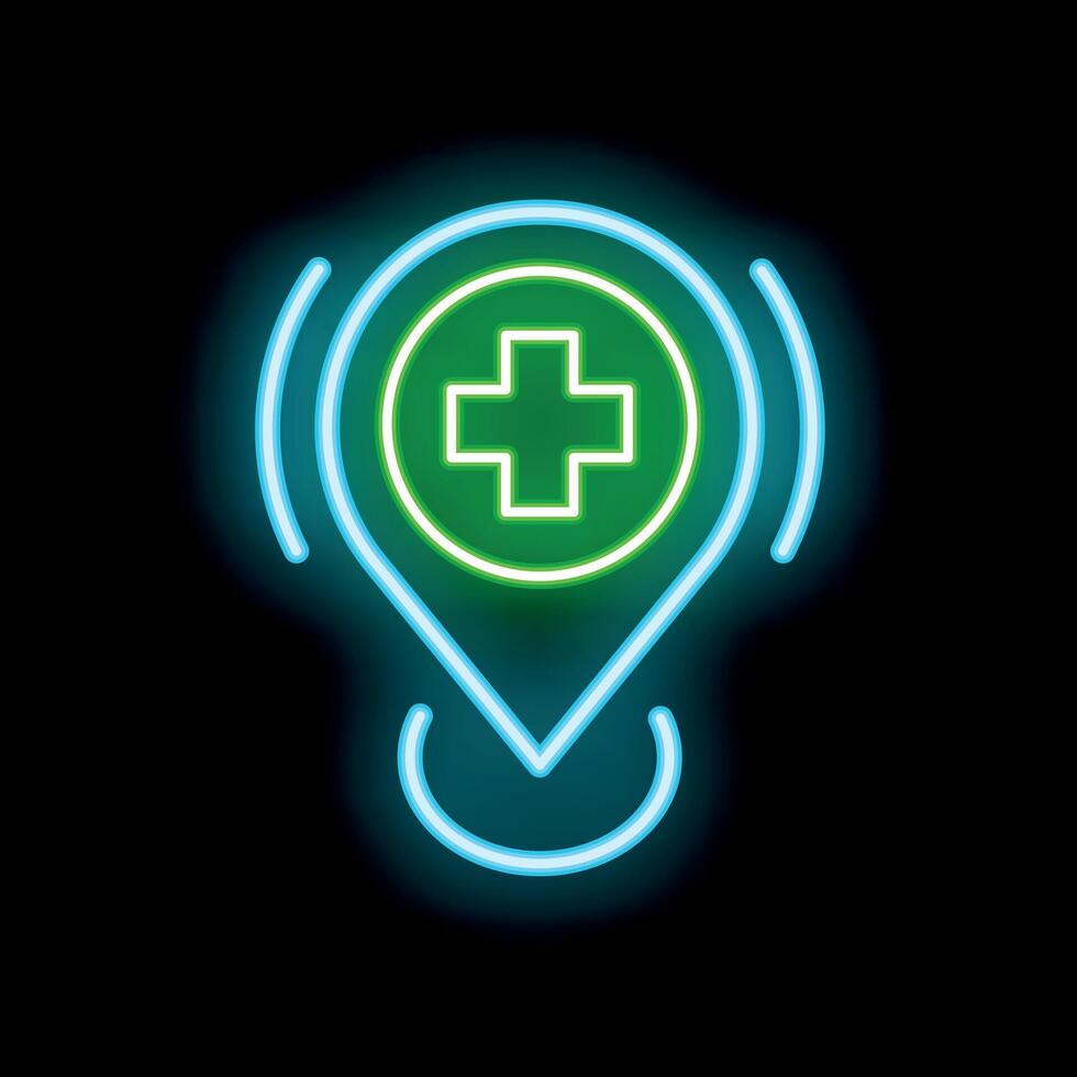 Neon icon showing location of hospital or pharmacy vector