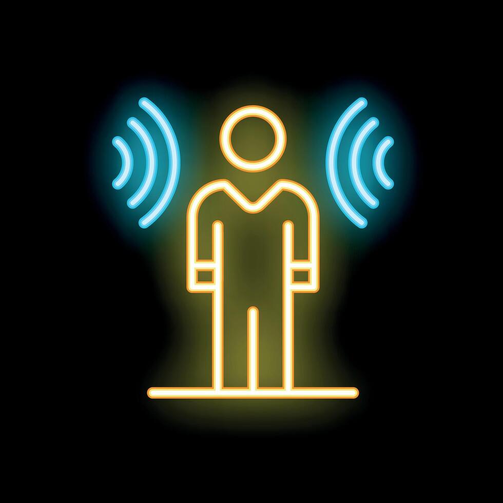 Neon icon of person receiving signals representing telepathy, intuition, or clairvoyance vector