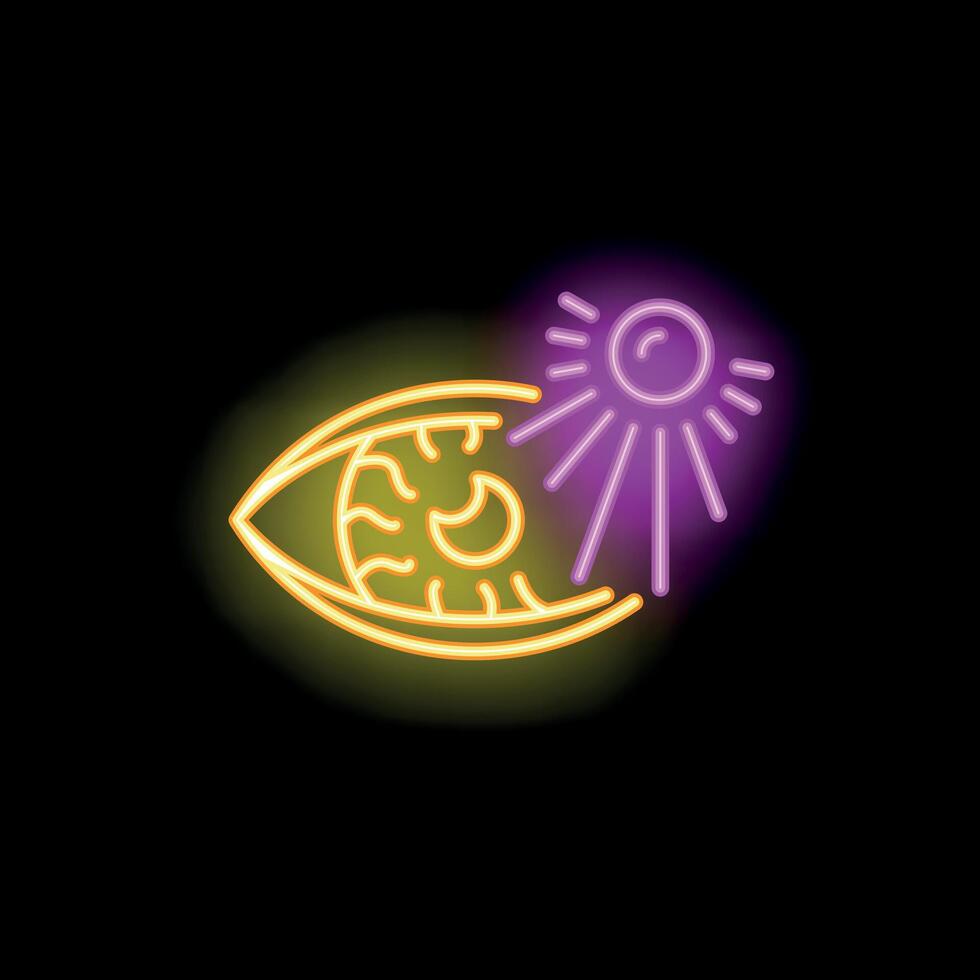 Neon eye receiving light rays symbolising vision on black background vector
