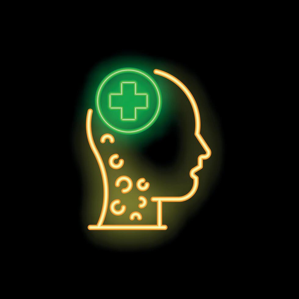 Neon sign depicting head with medical cross and skin rash symbolizing allergy symptoms vector