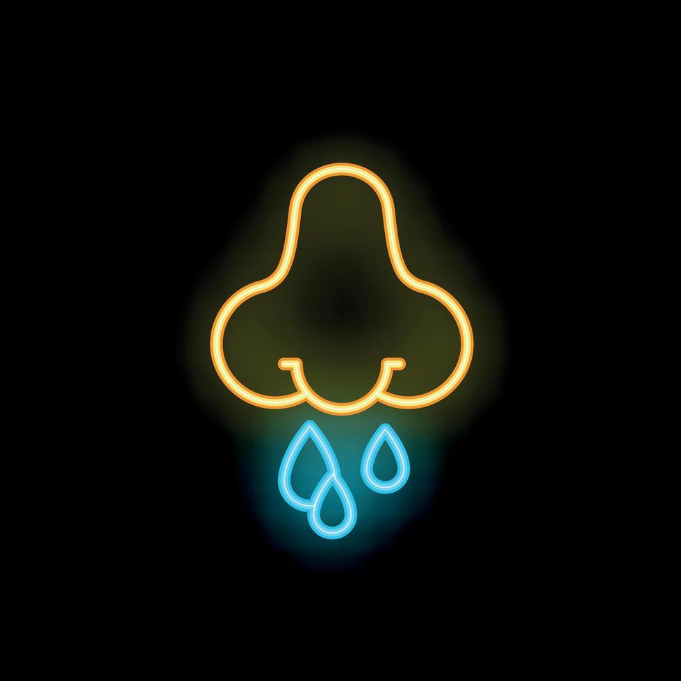 Runny nose neon sign showing symptoms of cold or flu vector