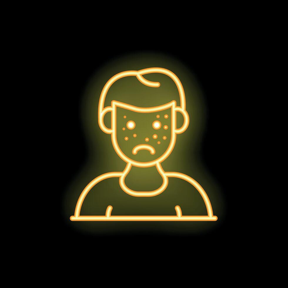 Young man suffering from problematic skin with acne showing on face neon sign vector