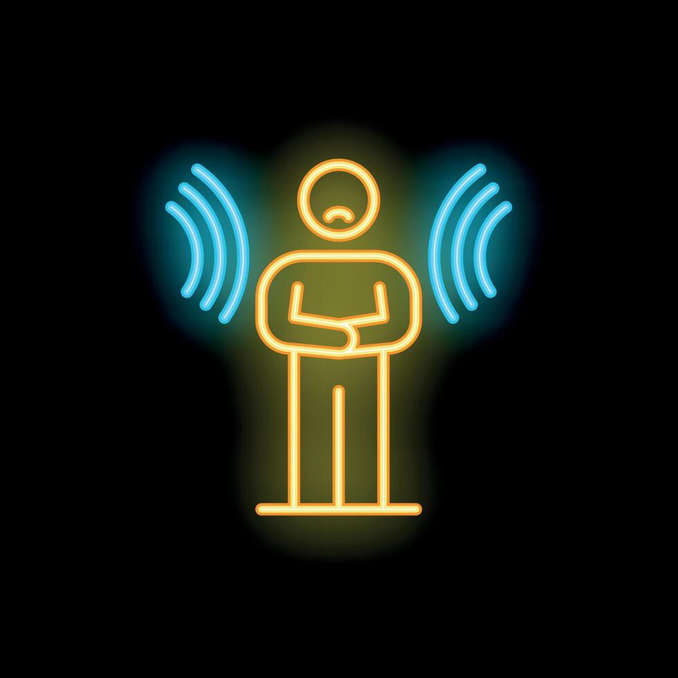 Sad man feeling anxious and depressed suffering from anxiety neon icon vector