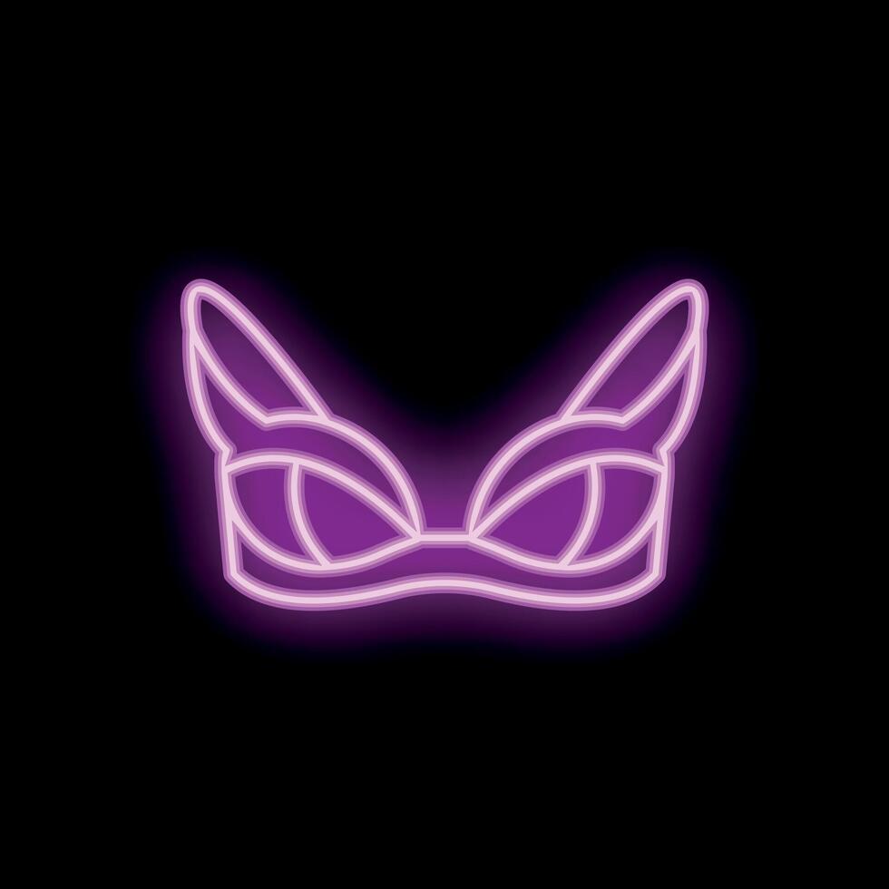 Pink neon sign of woman's bra on black background vector