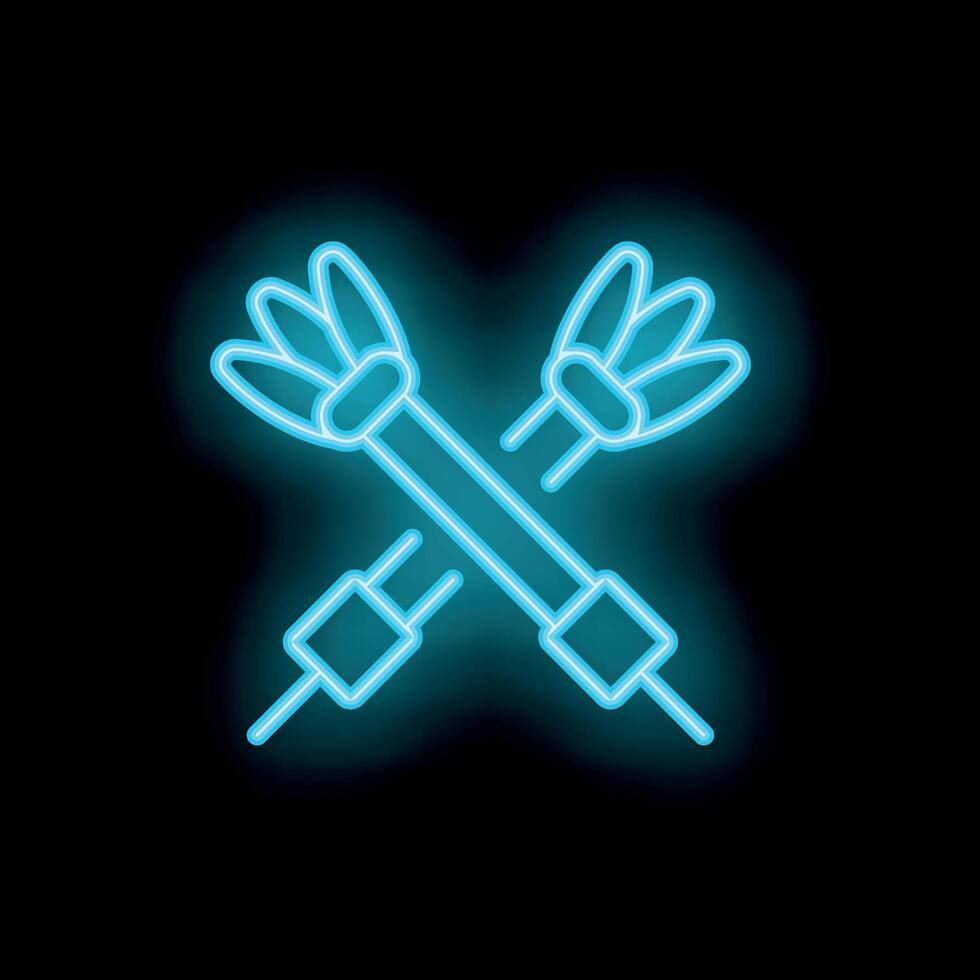 Glowing neon sign of crossed fire poi spinning on black background vector