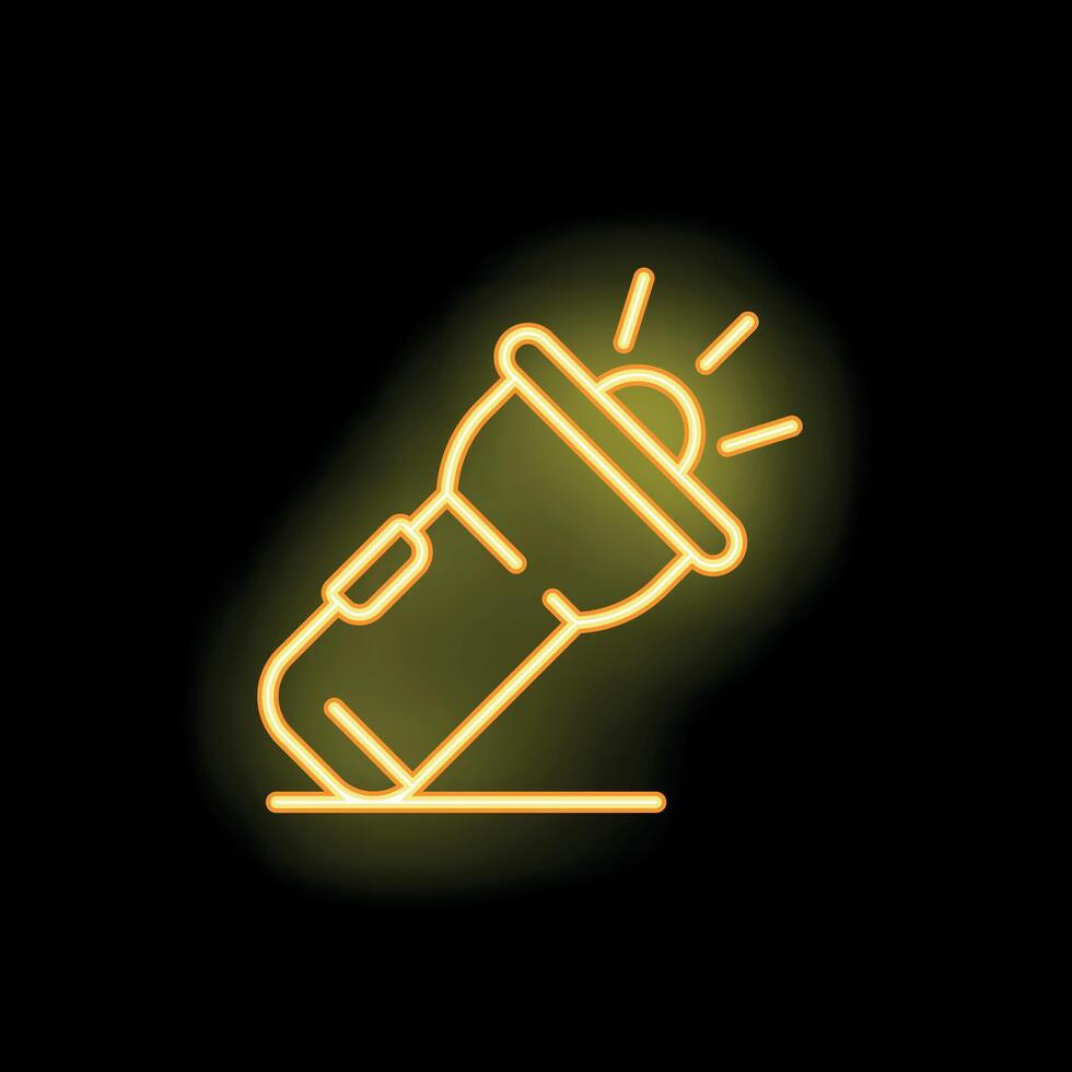 Neon icon of flashlight lighting up darkness vector
