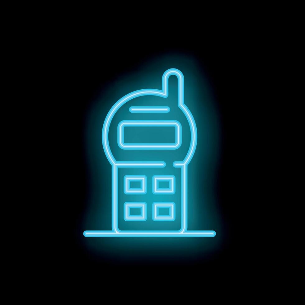 Blue neon sign depicting a mobile phone with antenna emitting light vector