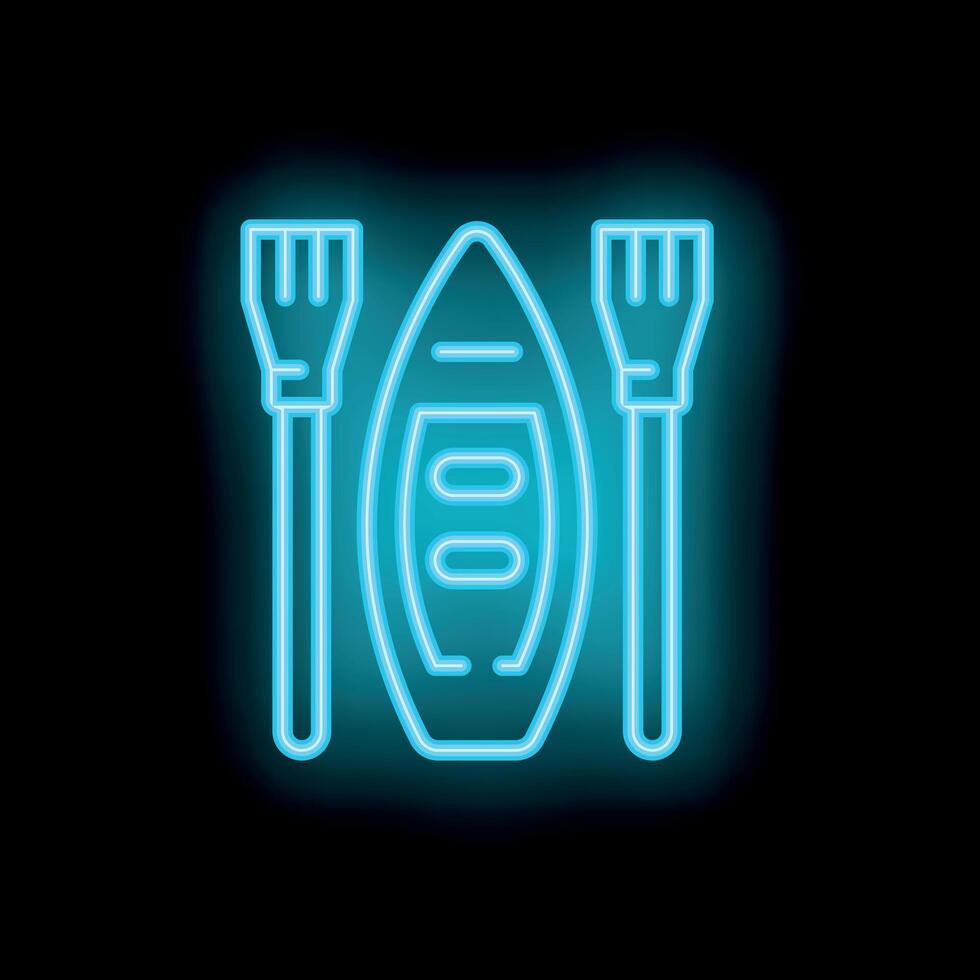 Neon icon of kayak with paddles for rafting or canoeing trip vector