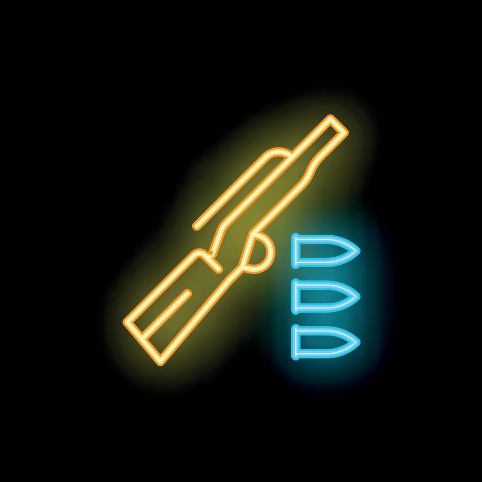 Neon hunting rifle with bullets icon for hunting shop or club vector
