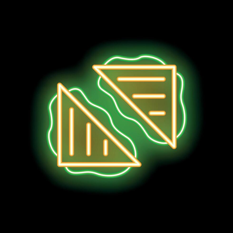 Glowing neon sign depicting two sandwiches on black background vector