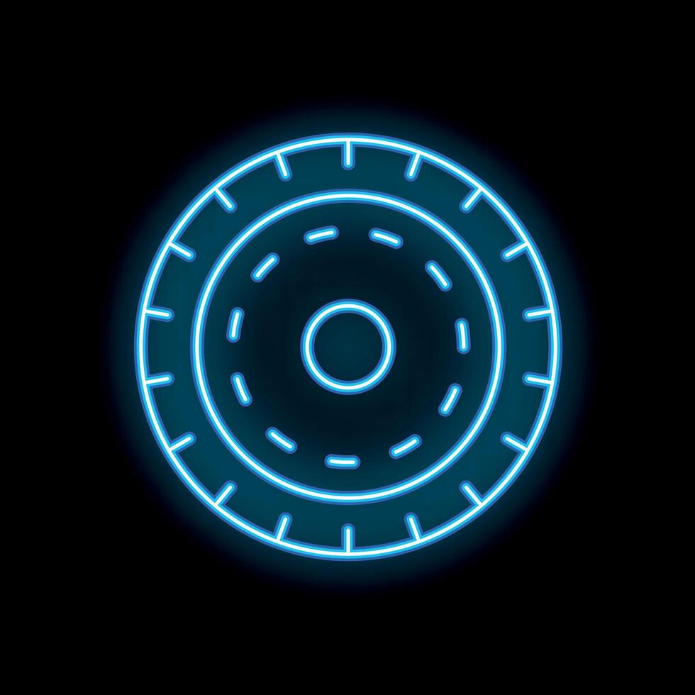Blue neon sign is glowing in the shape of a car brake disc vector