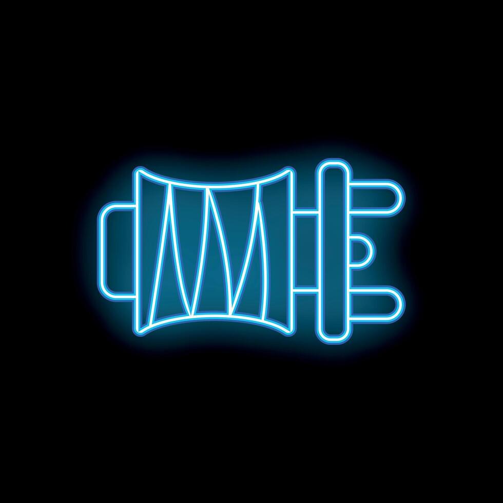 Blue neon style icon representing an extension cord on a black background vector