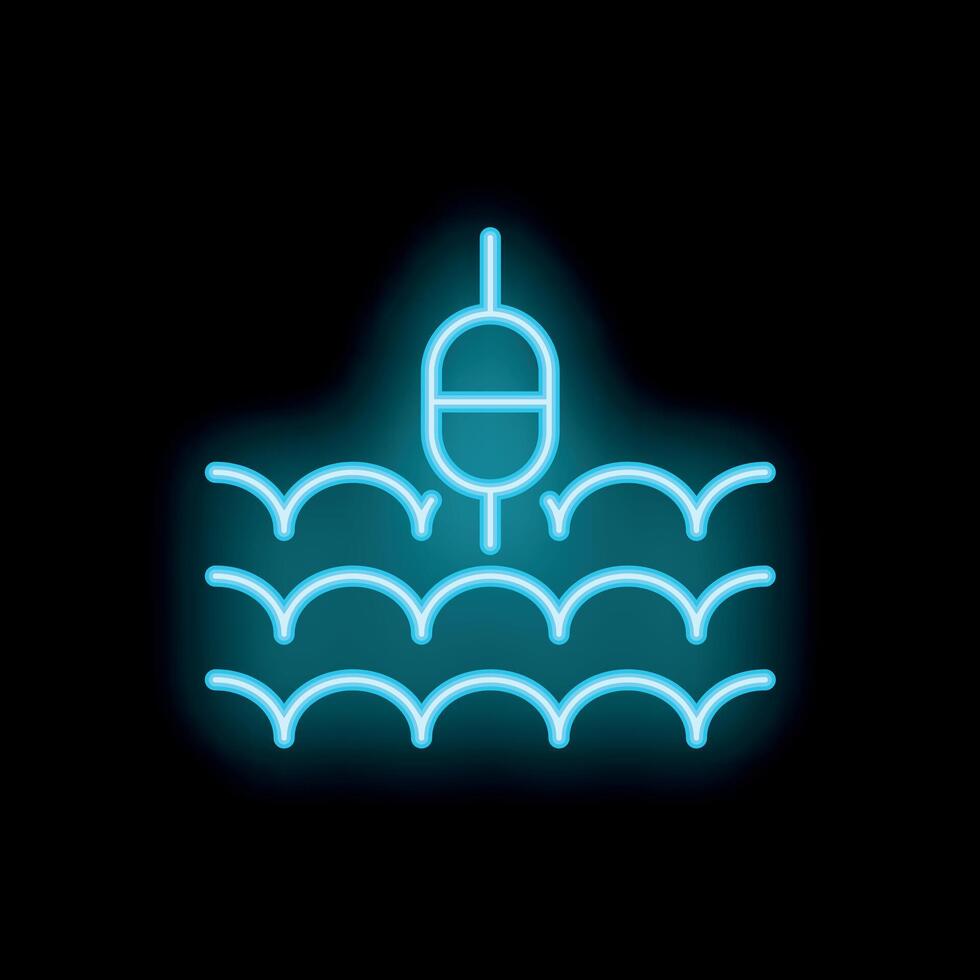 Neon fishing float bobbing on water surface at night vector