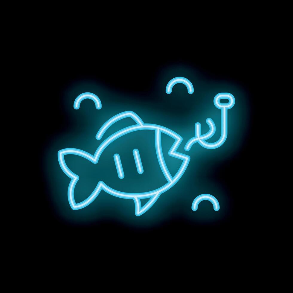 Neon fish biting a fishing hook icon light background vector