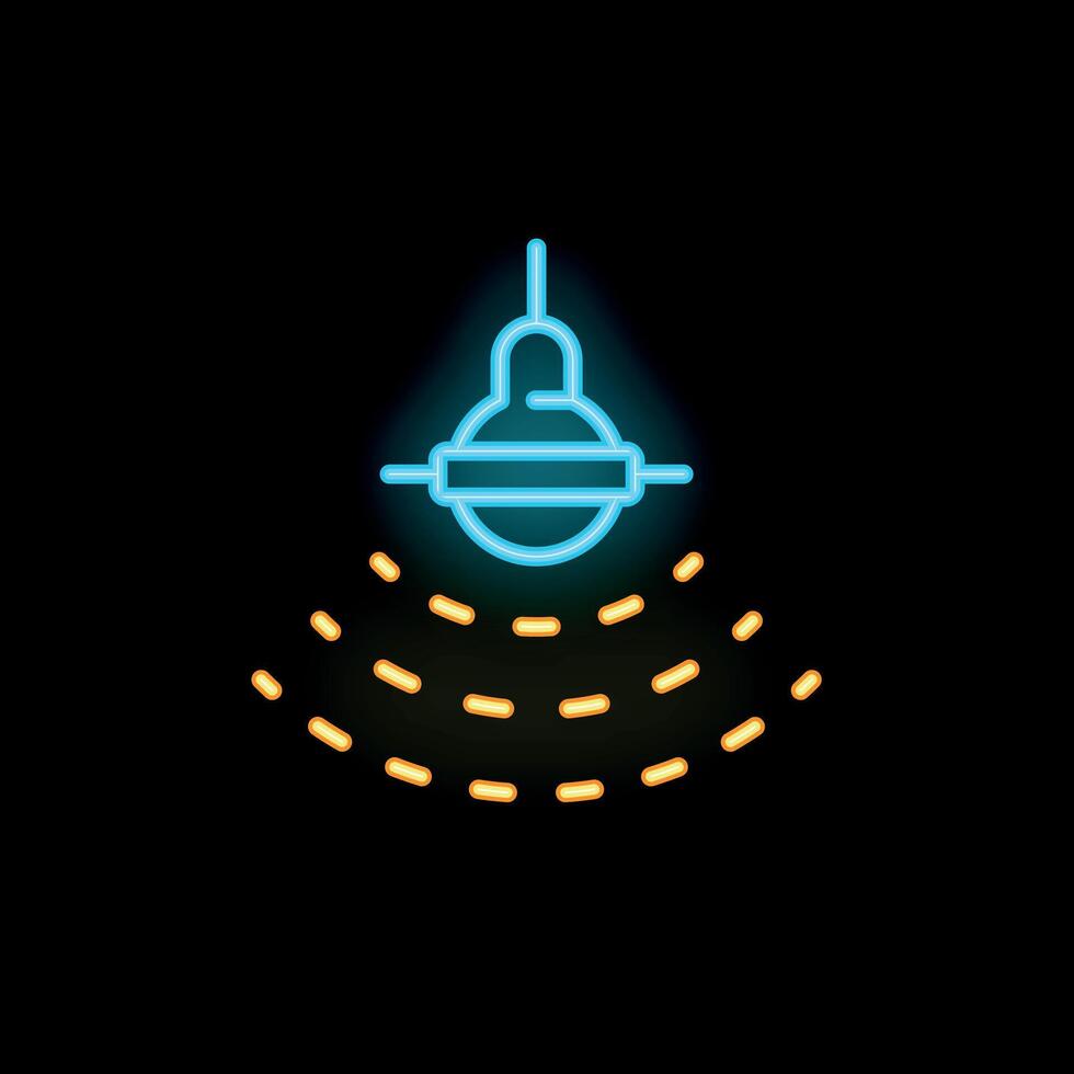 Neon icon of a ceiling lamp illuminating a surface with light vector
