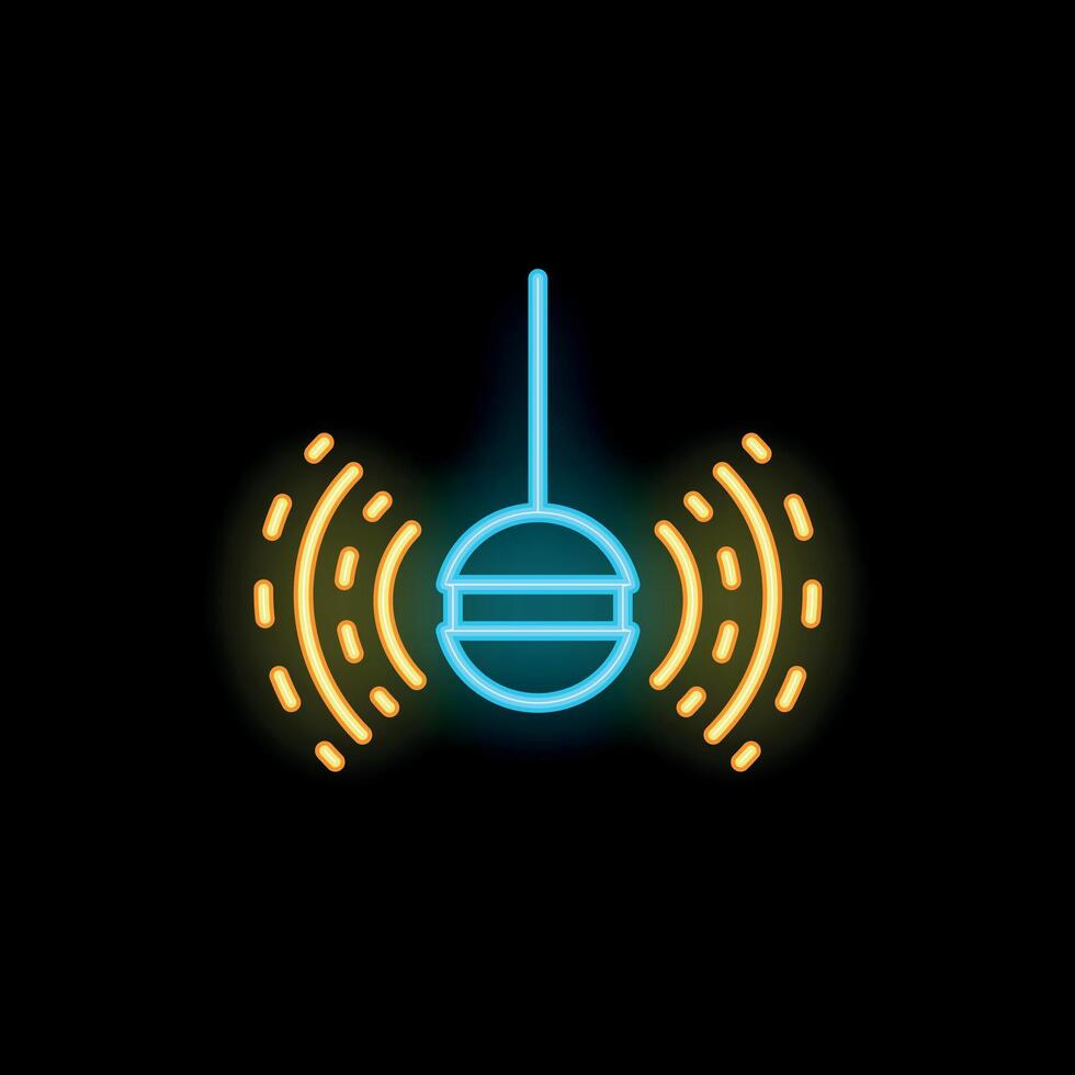 Neon icon of a sensor detecting movement on black background vector