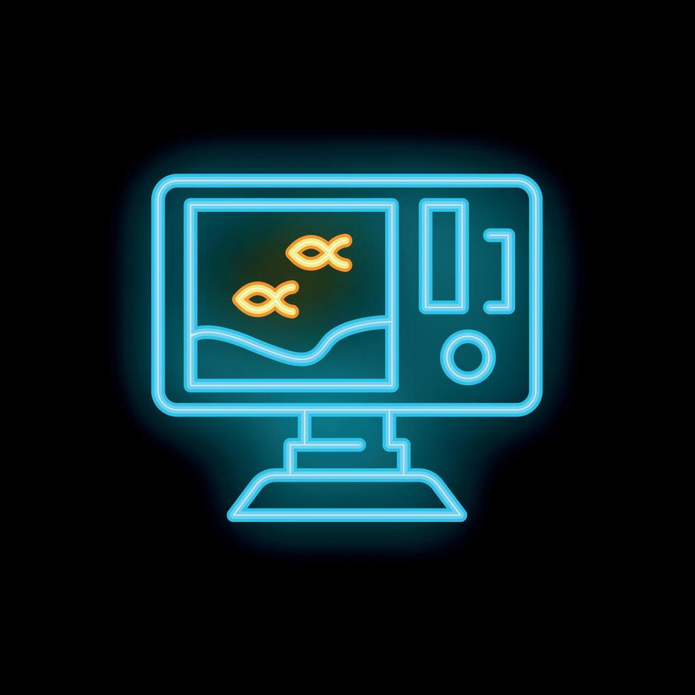 Neon icon of echo sounder showing fish finding depths navigation vector