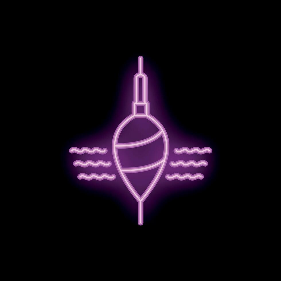 Neon fishing bobber floating on water surface icon vector