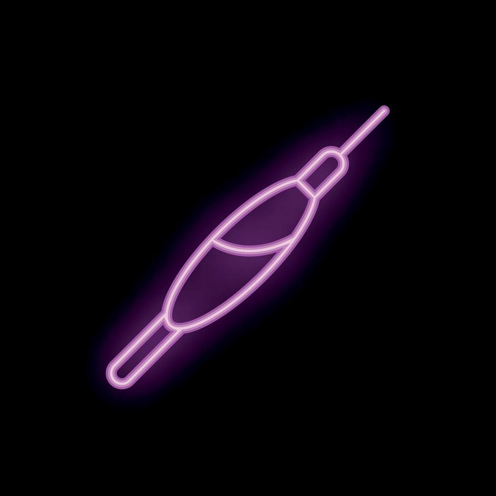 Neon fishing float icon glowing on dark background vector