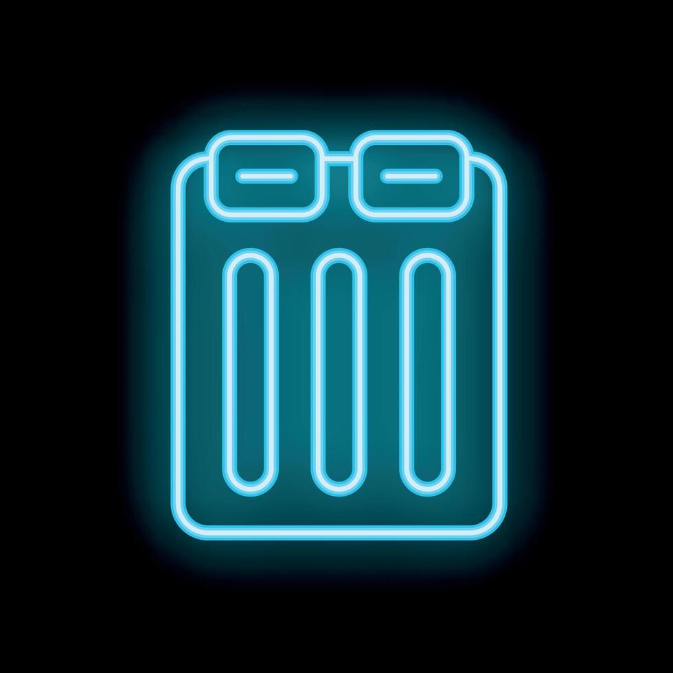 Blue neon sign of a battery charging icon on a black background vector