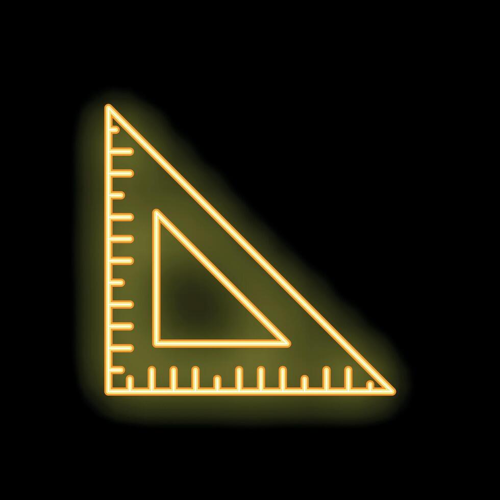 Yellow neon triangle ruler glowing on black background vector
