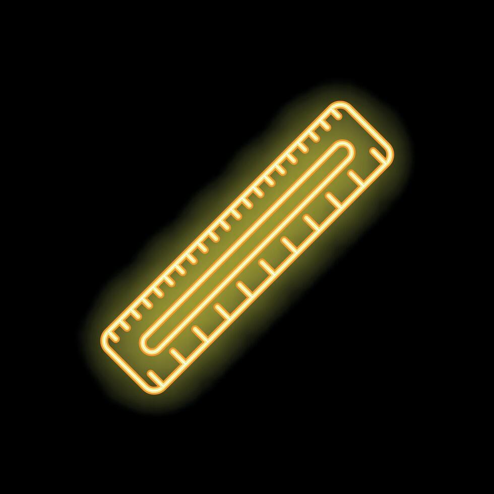 Yellow neon ruler icon glowing on black background vector