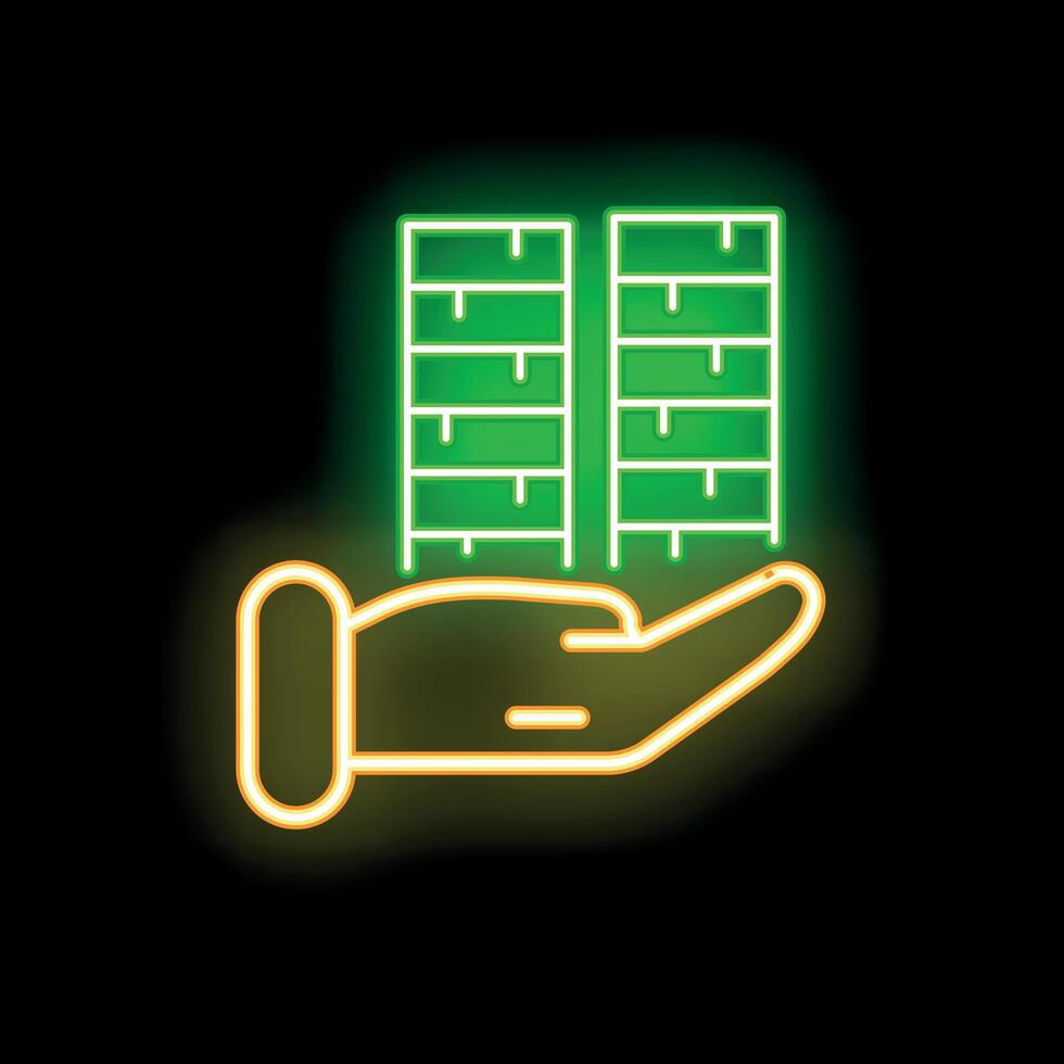 Businessman holding servers in neon style representing data center vector