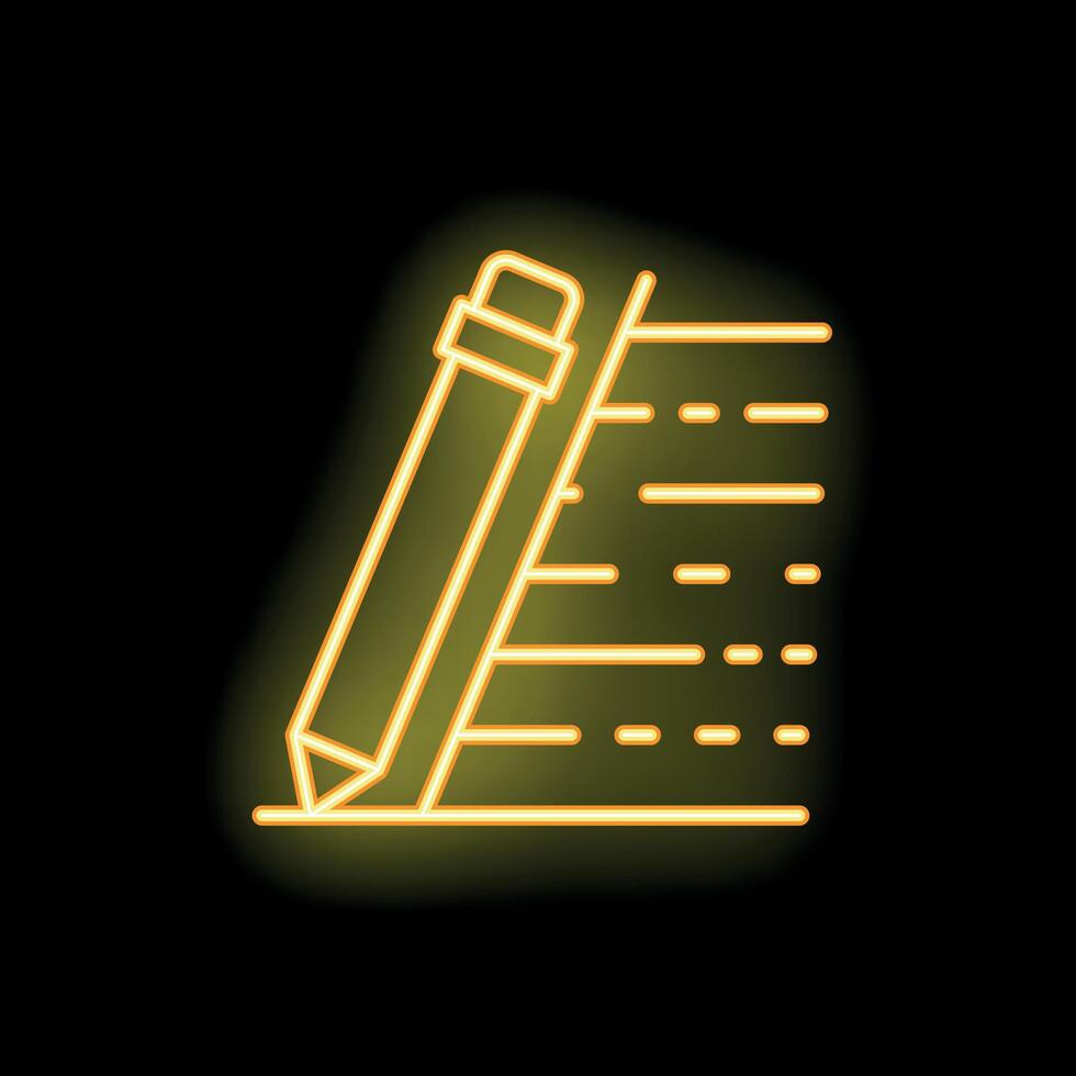 Neon pencil writing on paper icon in yellow color vector
