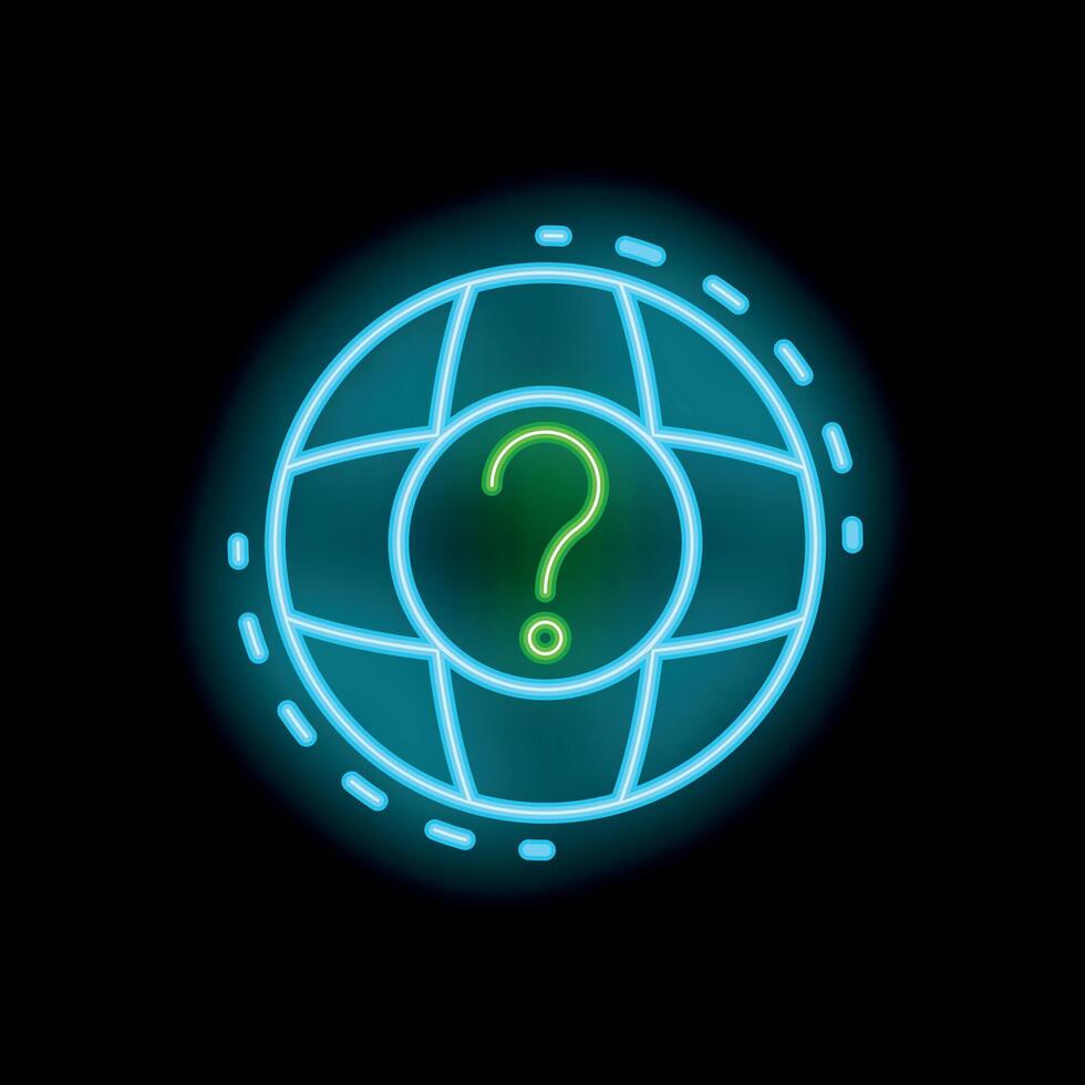 Neon icon of planet earth showing question mark vector