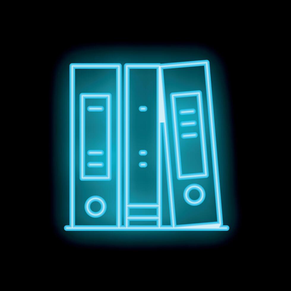 Glowing neon icon of office folders for business and data storage vector