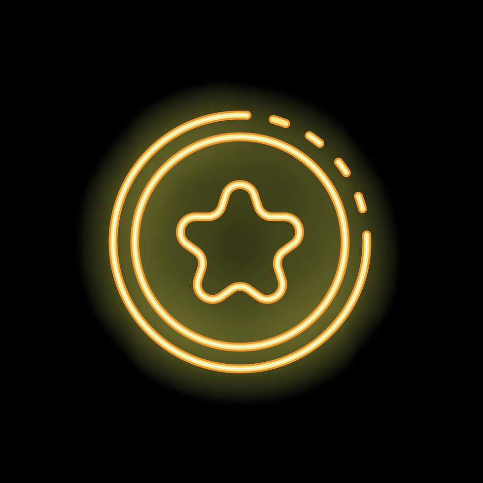 Neon yellow star in circle on black background vector