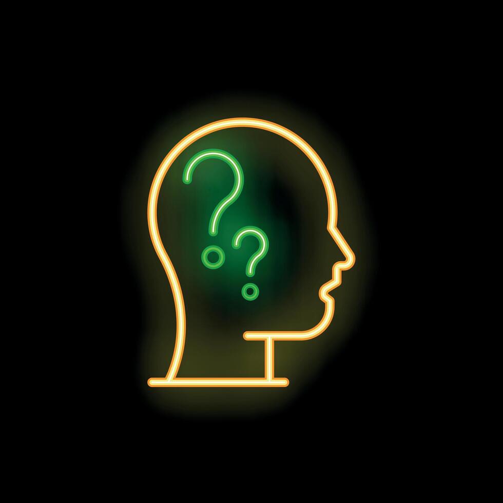 Neon icon of human head thinking with question marks vector
