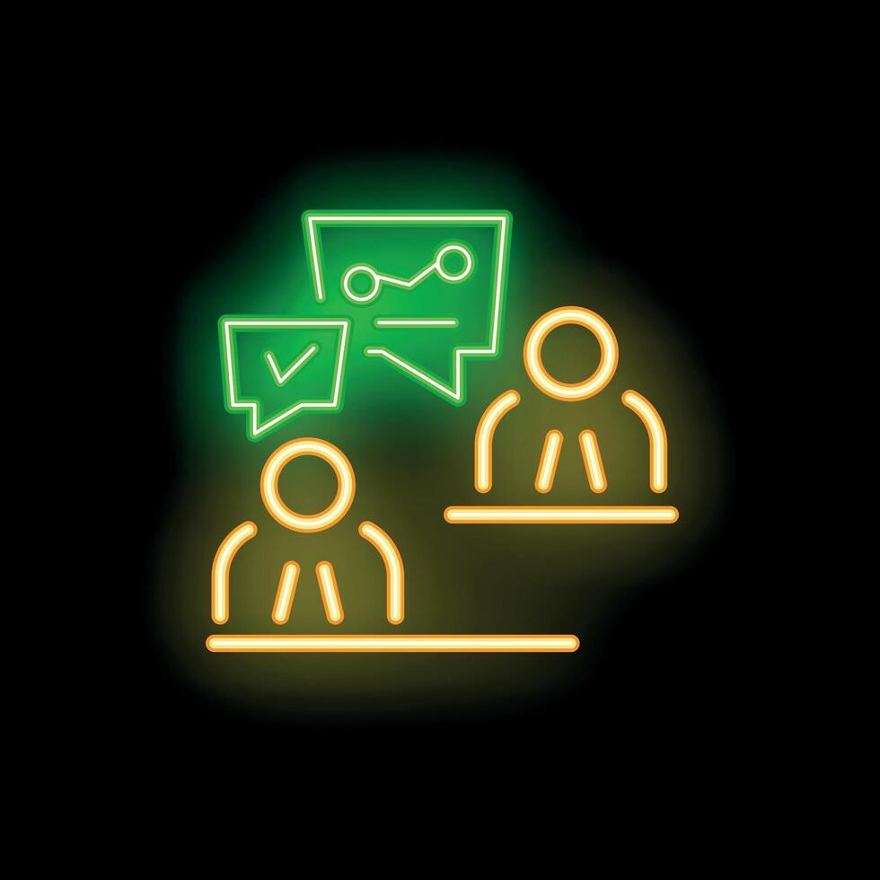 Businessmen having meeting discussing charts and planning strategy neon sign vector
