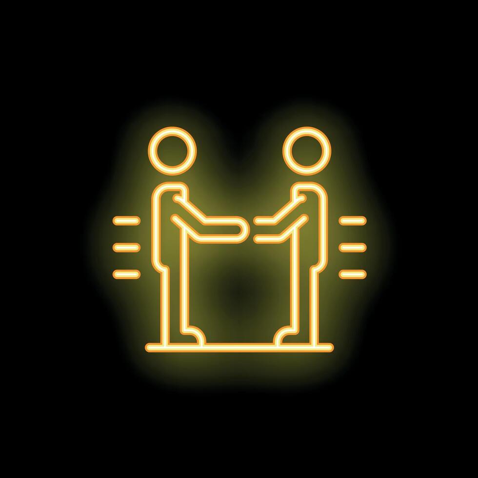 Two businessmen shaking hands neon sign on a black background vector