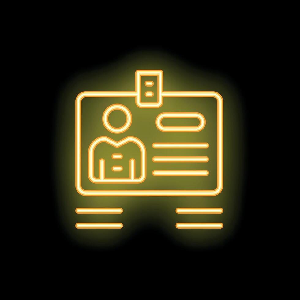 Yellow neon icon id card representing identification and security vector