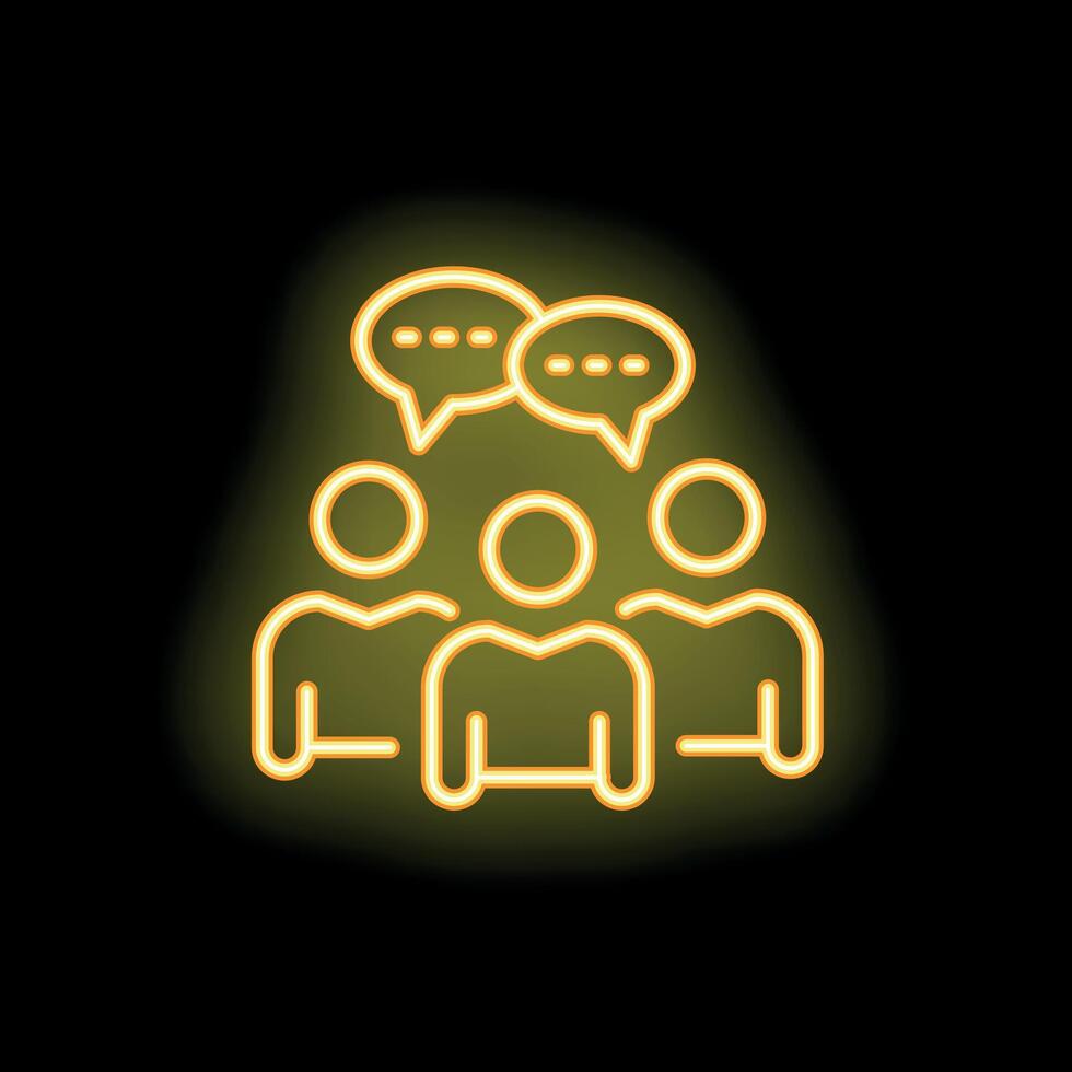 Group of people talking with speech bubbles neon sign icon vector