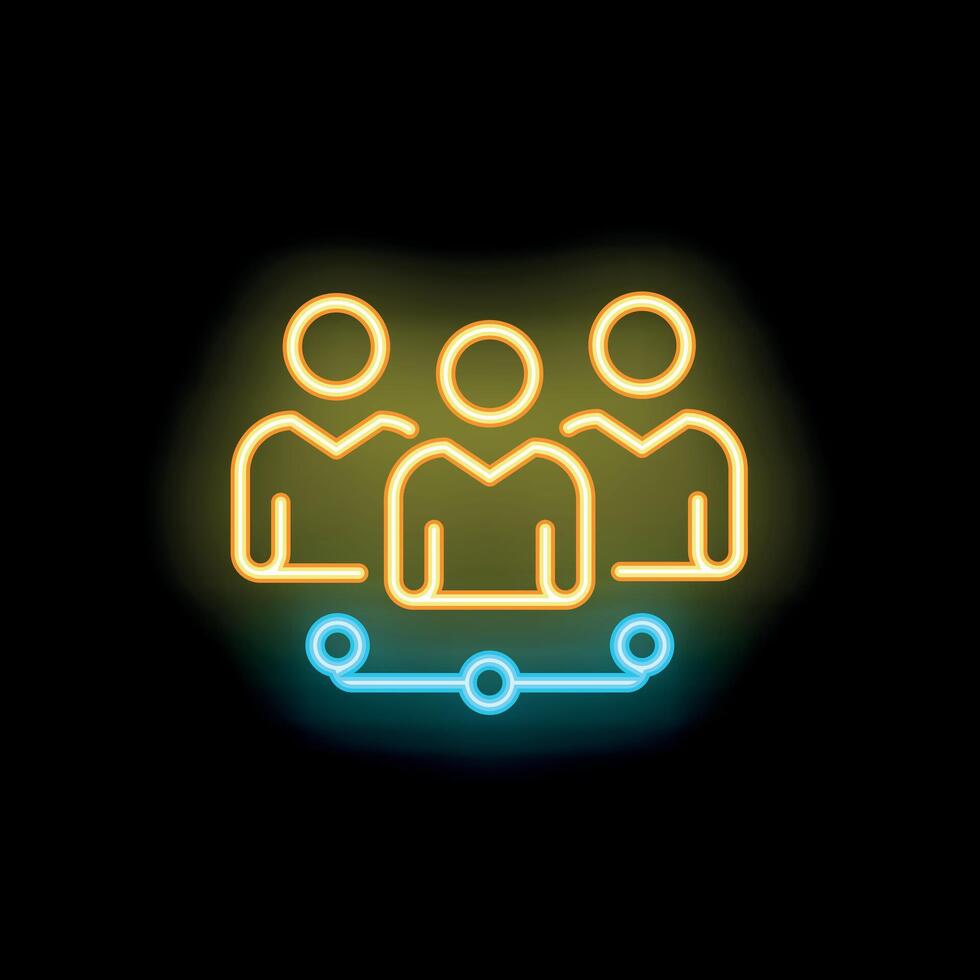 Three people team connected with line neon sign icon on black background vector