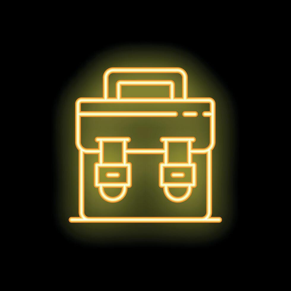 Yellow neon sign of business bag icon on dark background vector