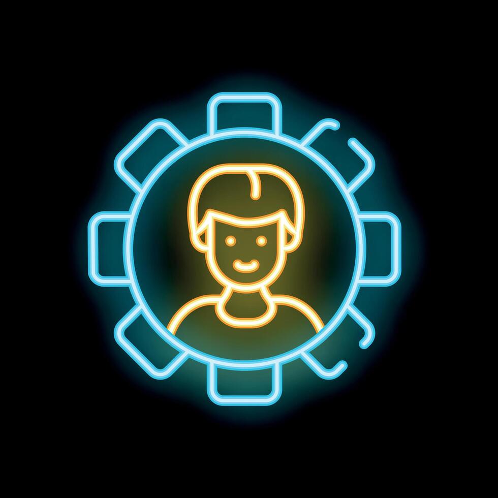Neon sign representing a young professional working in a business mechanism vector