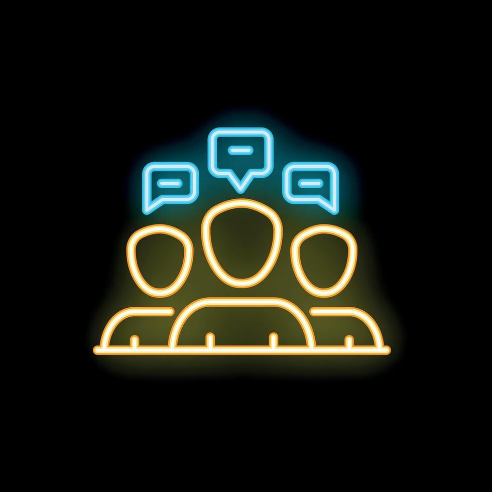 Neon icon of people discussing and exchanging ideas with speech bubbles vector