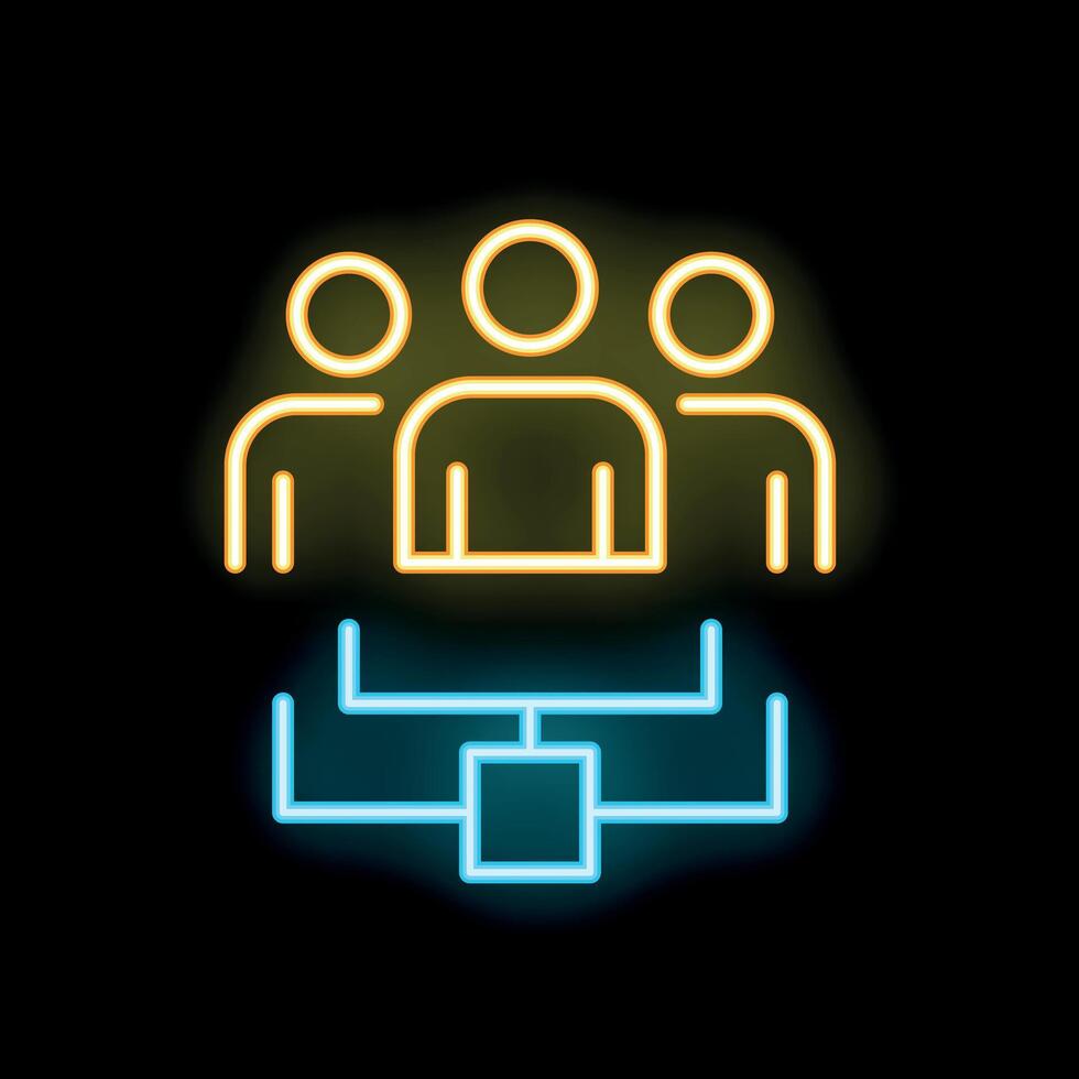 Neon icon of three people sharing data through network vector
