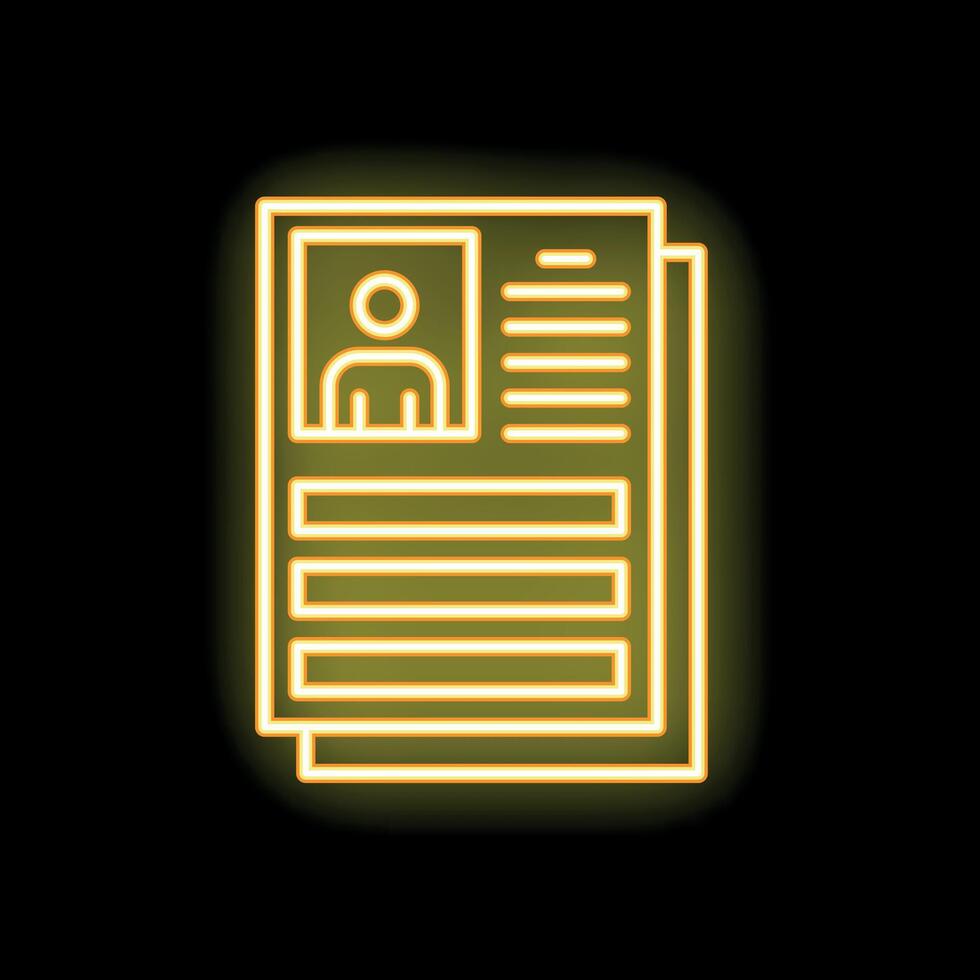 Neon resume icon glowing on dark background vector