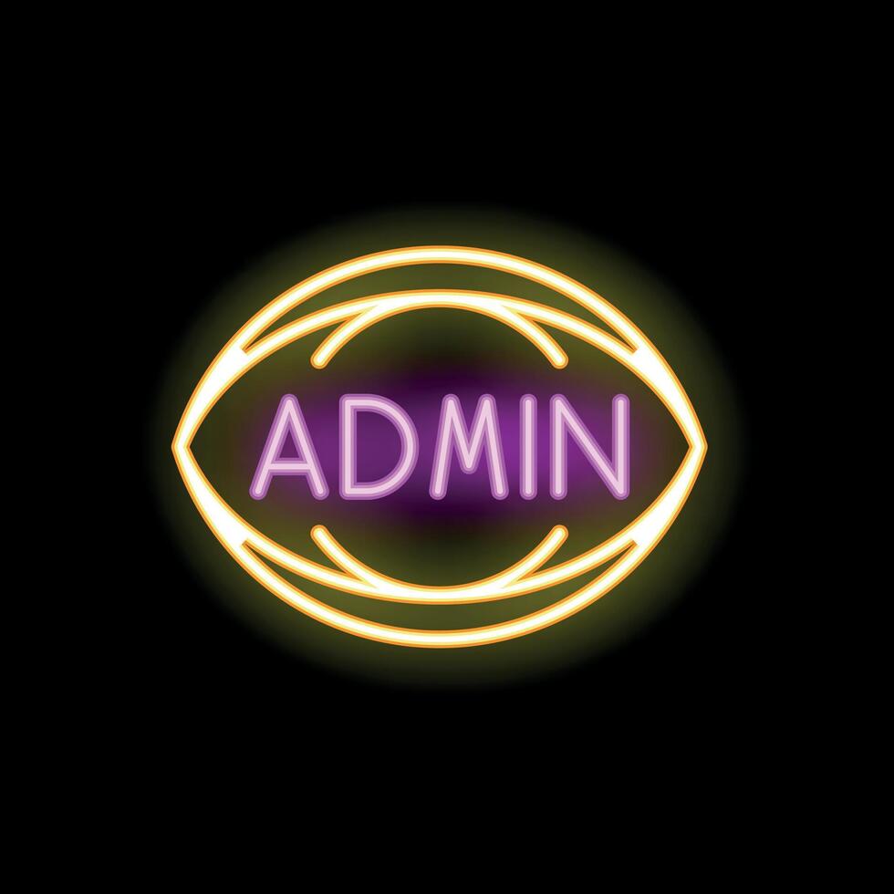 Glowing neon sign showing the word admin in pink with yellow oval on black background vector