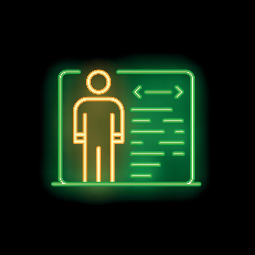 Neon sign of a businessman presenting a business plan on a board vector